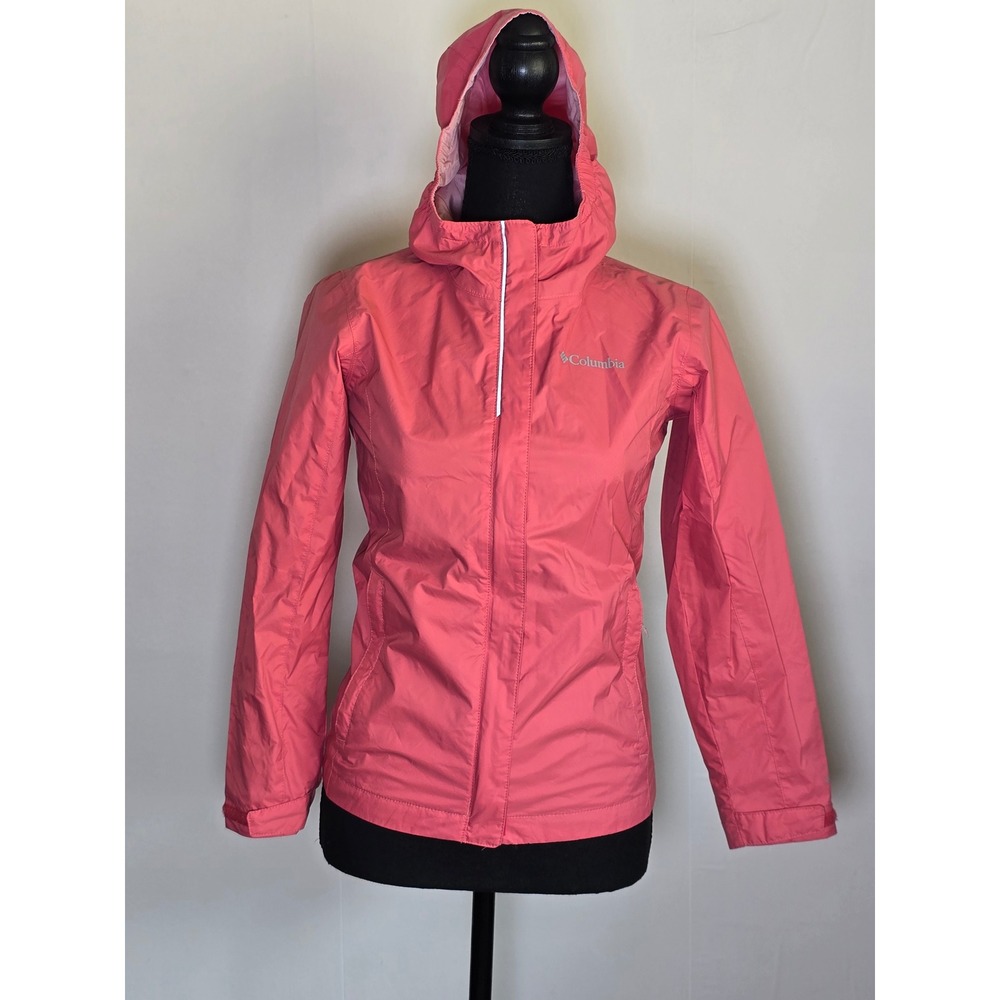 Columbia Girls Omni-Tech Rain Jacket Pink Hooded Waterproof Coat Medium camping